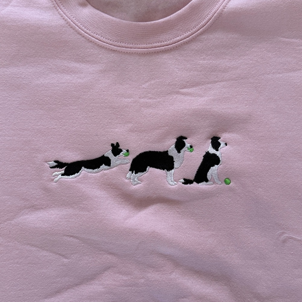 Border collie with ball Embroidered Sweatshirt